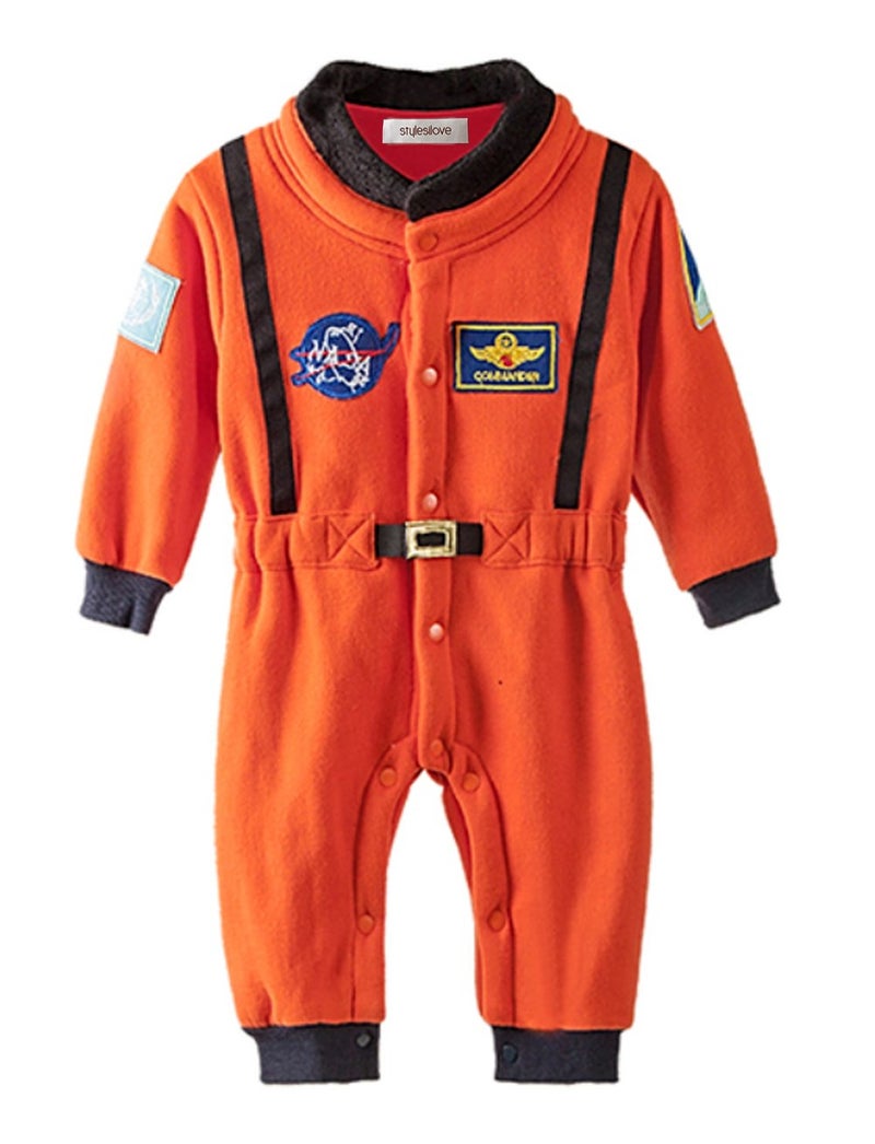 stylesilove Baby Toddler Boy Orange Astronaut Fleece Long Sleeve Jumpsuit Orange 1218 Months