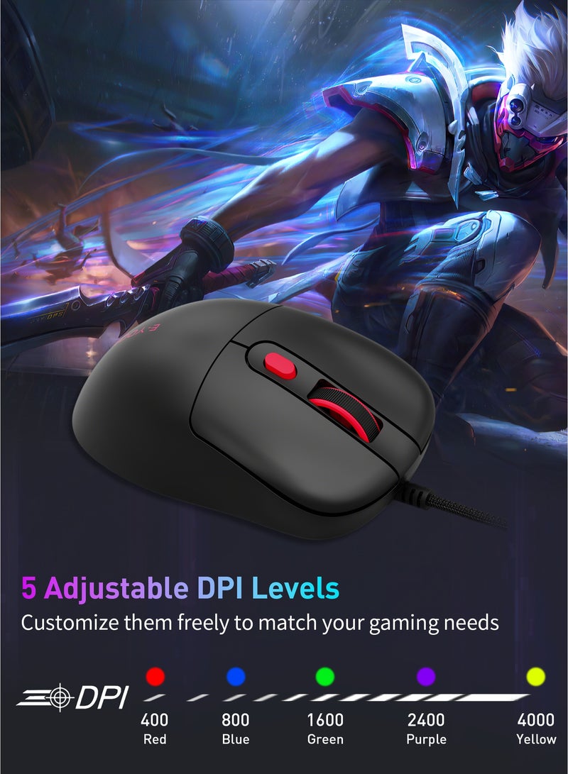 E-YOOSO X-51 Wired Gaming Mouse – Ultra Lightweight,Ergonomic Design, 400-4000 DPI Adjustable, 6 Programmable Buttons, Ergonomic Design for PC/Mac and Laptop-Black - Image 2