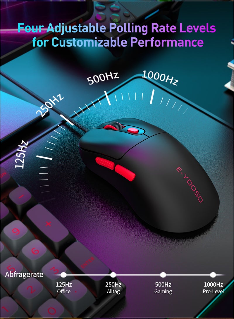 E-YOOSO X-51 Wired Gaming Mouse – Ultra Lightweight,Ergonomic Design, 400-4000 DPI Adjustable, 6 Programmable Buttons, Ergonomic Design for PC/Mac and Laptop-Black - Image 3