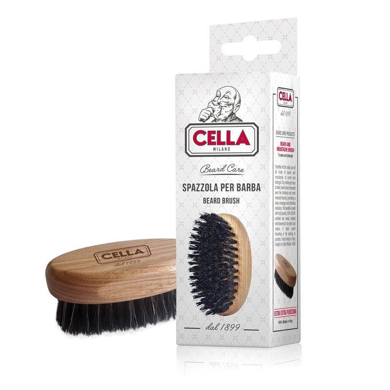Cella Milano, Beard & Mustache Brush â€“ Handmade in Italy with Boar & Nylon Bristles â€“ Grooming Brush for Menâ€™s Facial Hair, Tames & Softens Beard, Anti-Static Wood Handle - Image 1