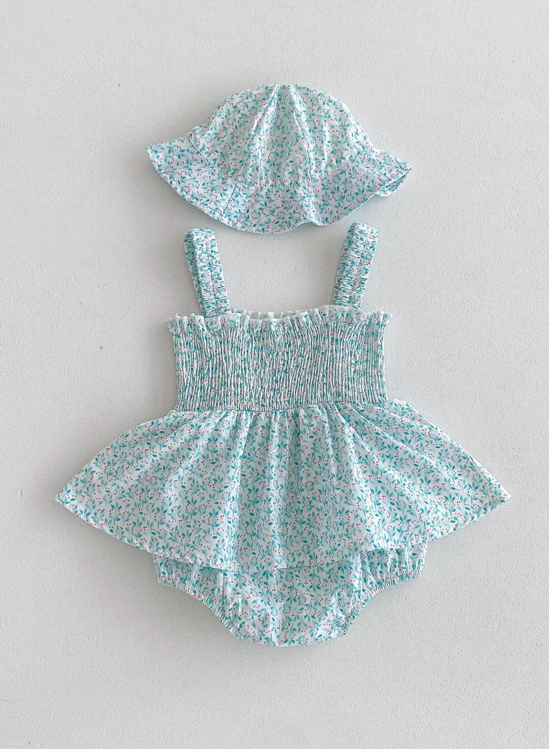 Baby Clothes, Floral Skirt, Female Baby Sleeveless Bag Fart Clothes, Crawling Clothes, Jumpsuit, Hat Included - Image 1