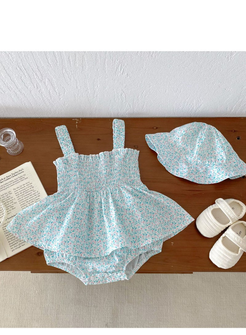 Baby Clothes, Floral Skirt, Female Baby Sleeveless Bag Fart Clothes, Crawling Clothes, Jumpsuit, Hat Included - Image 2