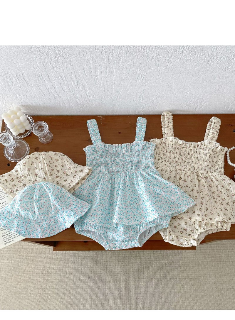 Baby Clothes, Floral Skirt, Female Baby Sleeveless Bag Fart Clothes, Crawling Clothes, Jumpsuit, Hat Included - Image 3