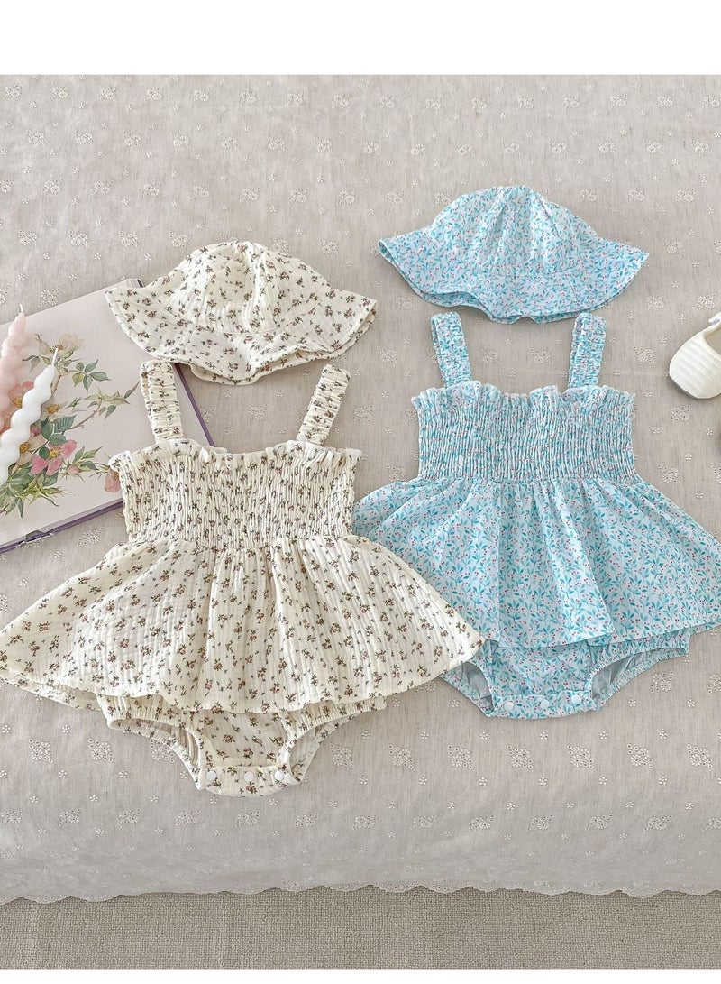 Baby Clothes, Floral Skirt, Female Baby Sleeveless Bag Fart Clothes, Crawling Clothes, Jumpsuit, Hat Included - Image 4