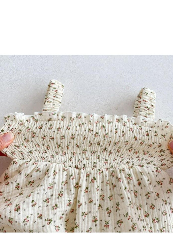 Baby Clothes, Floral Skirt, Female Baby Sleeveless Bag Fart Clothes, Crawling Clothes, Jumpsuit, Hat Included - Image 5