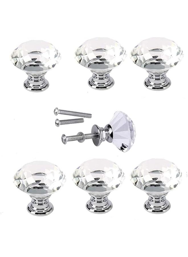 PROMASS promass 40MM Clear Crystal Glass Diamond Cut Door Knobs Kitchen Cabinet Drawer knobs+Screw Home Decorating (6)  - Image 1