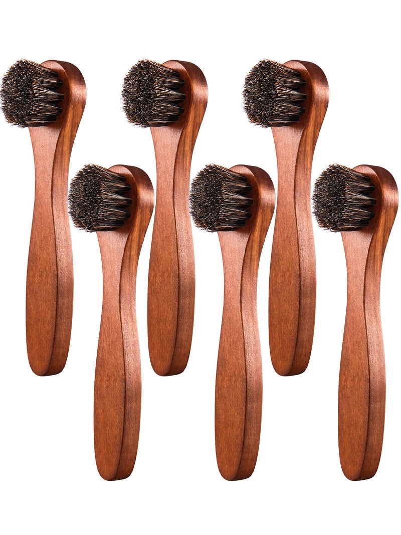Youngjoy 6 Pieces Horsehair Shine Shoes Brush kit Polish Dauber Applicators Brown 6 x 15 inches