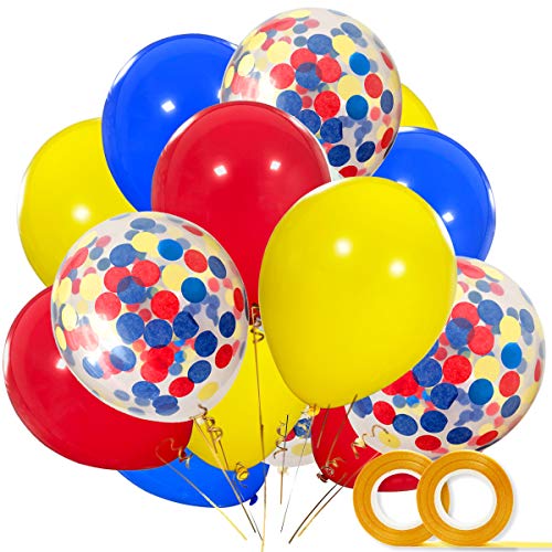 Haptda Paw Party Balloons 40 Pack 12 Inch Red Yellow Royal Blue Latex Balloons with Confetti Balloon for Baby Shower Birthday Party Supplies Paw Party Decorations - Image 1