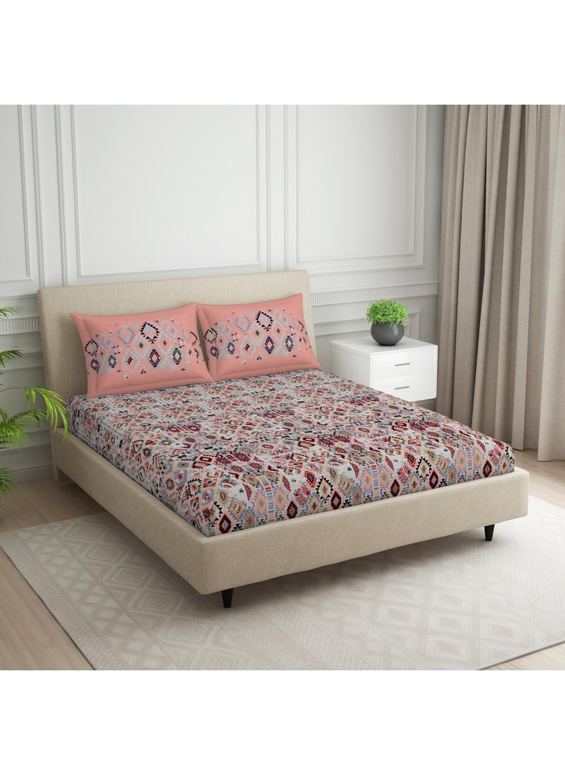 SPACES SPACES 100% Cotton Double Bedsheet with 2 Pillow Covers (Size 108 x 108 inch) | 144 TC Bed Sheet for Double Bed | Breathable Pure Cotton King Size Bedsheet | TRIBALGRID | Geometric RED  - Image 2