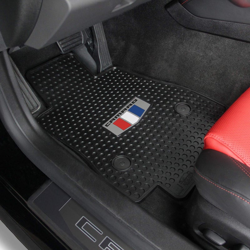 Lloyd Mats Custom-Fit All-Weather Rubber Floor Mats for Chevy Camaro 2016-2024 - Tri Color Shield (2PC - Fronts, Black) - Image 1