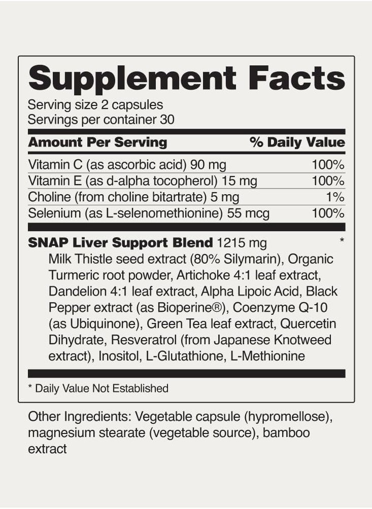 SNAP SUPPLEMENTS - Liver Health And Detox Promotes Liver Detoxification and Support Liver Health and Function Dietary Supplement 60 Capsules - Image 1