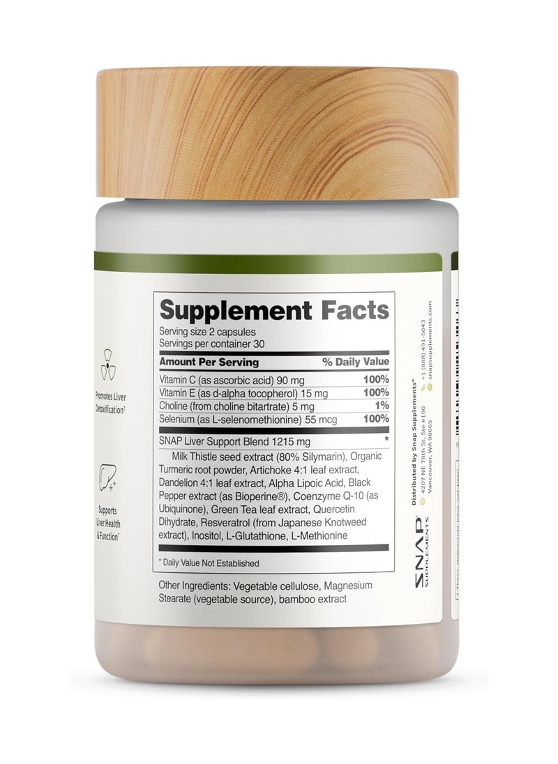 SNAP SUPPLEMENTS - Liver Health And Detox Promotes Liver Detoxification and Support Liver Health and Function Dietary Supplement 60 Capsules - Image 1