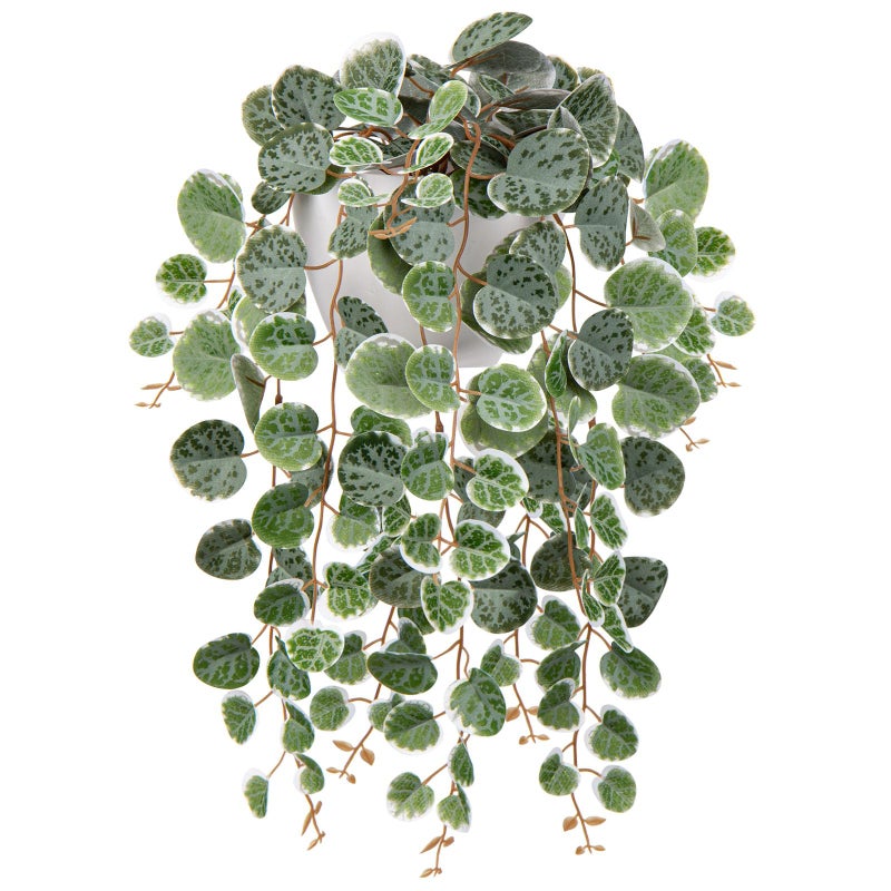 Briful Faux Hanging Plants Indoor 17'' Artificial String of Heart Plants with Semicircle Wall Mount Planter Faux Draping Vine Plants for Home Office Bathroom Hanging Decor (Green White) - Image 1