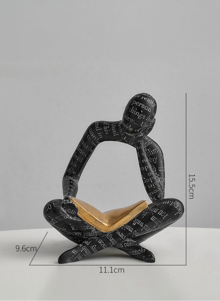 Abstract Thinker Statue Vintage Decor Reading Book Figurines Resin Art Sculpture Modern Home Decor Black  - Image 2