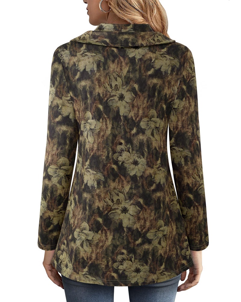 VALOLIA Sweaters For Women: Womens Sweaters Dressy Casual - Womens Sweatshirt - Long Sweatshirts For Women Plus Size Dressy Tops Brown Flower XX-Large - Image 2