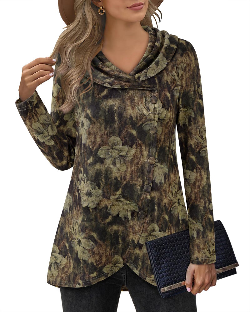VALOLIA Sweaters For Women: Womens Sweaters Dressy Casual - Womens Sweatshirt - Long Sweatshirts For Women Plus Size Dressy Tops Brown Flower XX-Large - Image 1