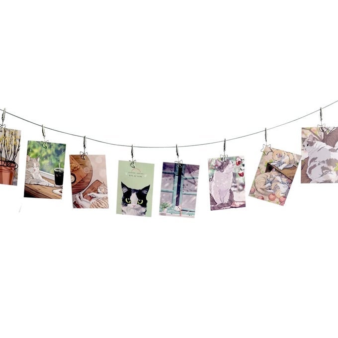 Wall Hanging Photo Display DIY Picture Photo Frame String with 12 Clips for Hanging Photos Notes and Artworks Moon Star