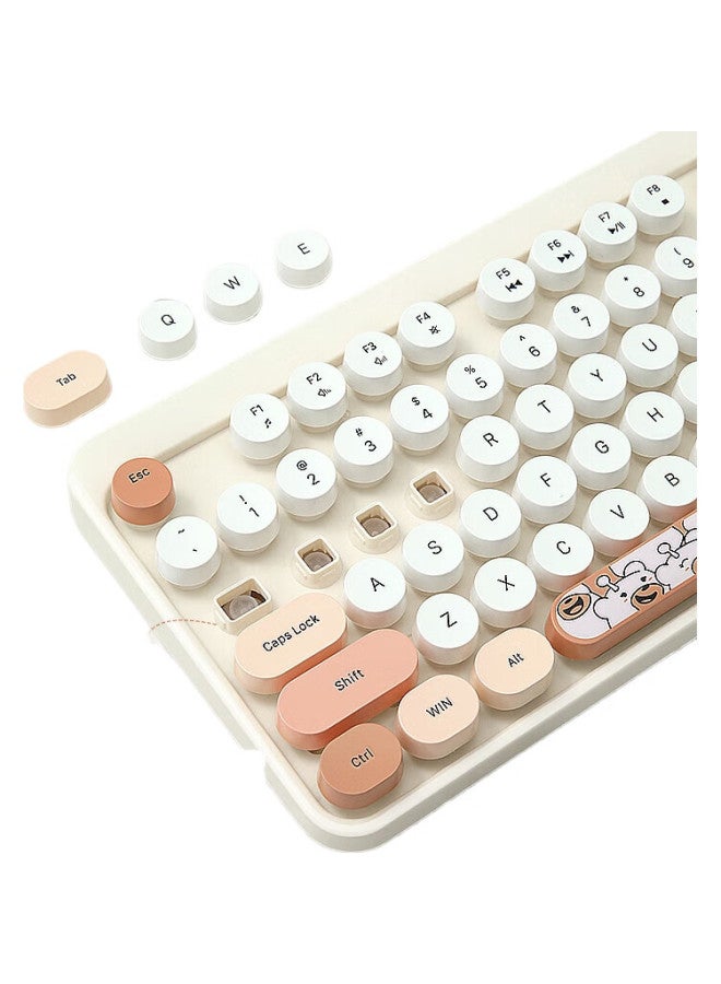 Geezer Hello Bear Wireless Retro Punk Keyboard And Mouse Set, Cute Office Keyboard And Mouse Set, Mouse, Computer Keyboard, Laptop Keyboard, Milk Tea Color - Image 3