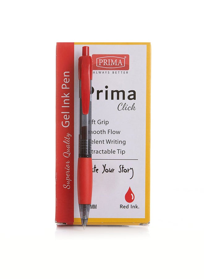 بريما مجموعة أقلام جل حمراء عبوة 12 | رأس ضغاط 0.7 مم قابل للسحب ومقبض ناعم لكتابة مريحة، أسطوانة شفافة لمراقبة مستوى الحبر، مثالية للجامعة والمكتب - Image 1