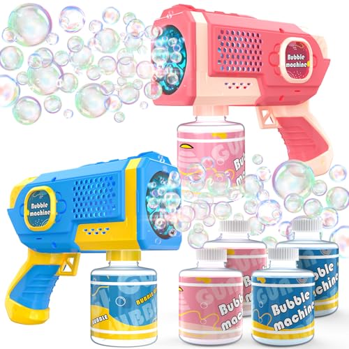 EagleStone 2 Pack Bubble Guns with 4 Bottles Solution Automatic Bubble Machine Blaster for Kids Adults Light Up Summer Toy for Outdoor Birthday Gifts Easter Wedding Party Favor Bubble - Image 1