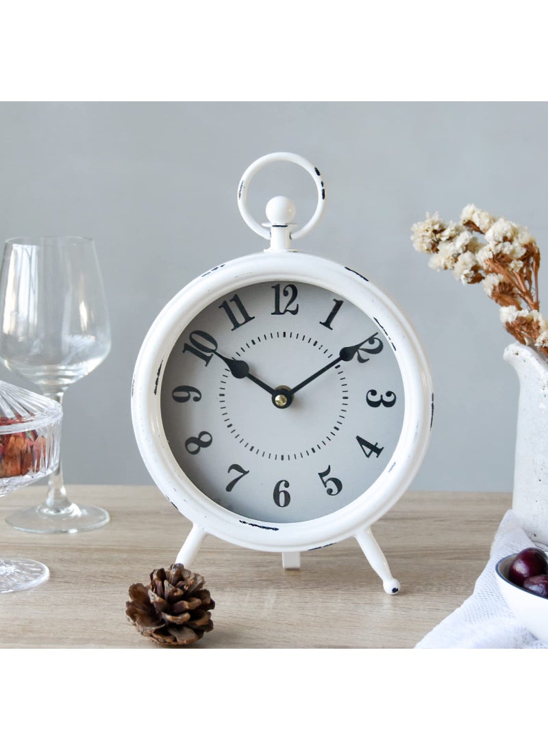 EMAX HOME EMAX HOME Vintage Rustic White Table Clock on Stand Decorative Desk  Shelf Clock Rustic Mantel Farmhouse NonTicking 