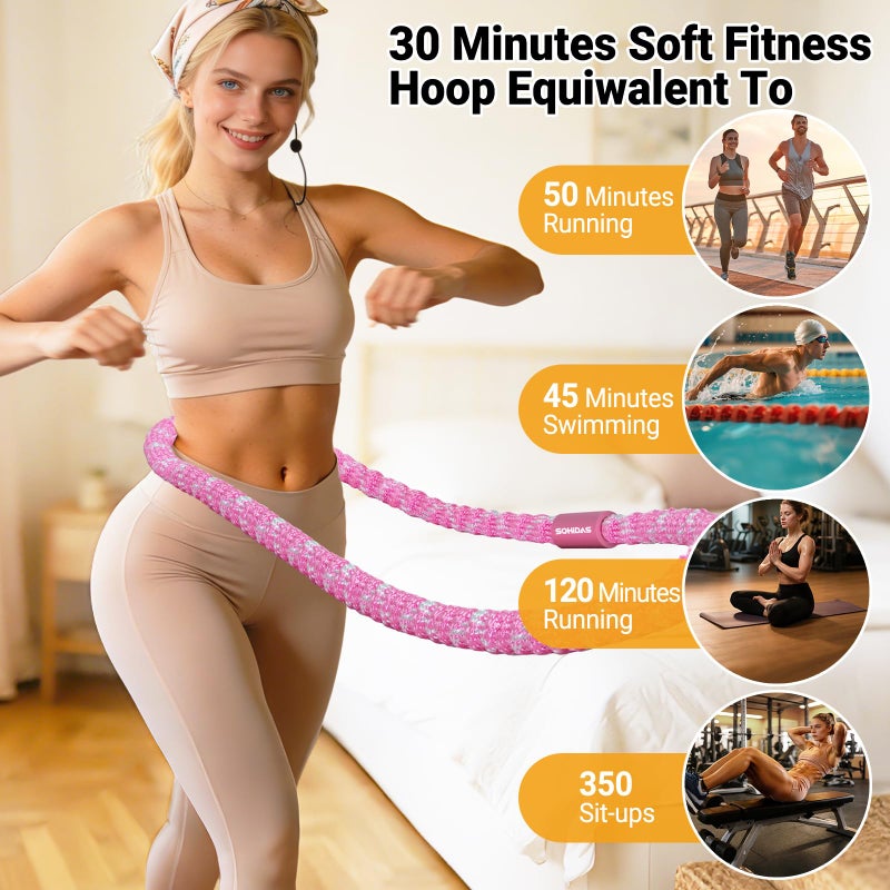 Brobantle Soft Fitness Spring Hoop for Women Weight Loss, 3.3 lbs Weighted Exercise Infinity Hoop, Foldable and Portable Hula Circle Hoops for Home Travel (Pink) - Image 3