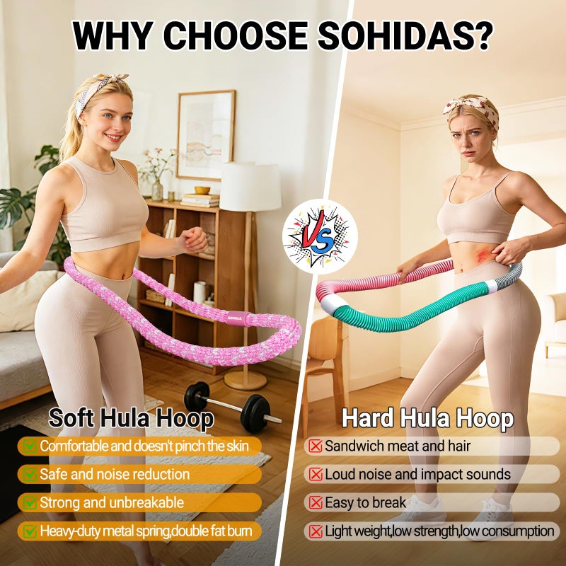 Brobantle Soft Fitness Spring Hoop for Women Weight Loss, 3.3 lbs Weighted Exercise Infinity Hoop, Foldable and Portable Hula Circle Hoops for Home Travel (Pink) - Image 2