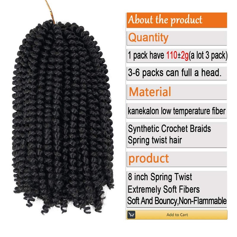 Beyond Beauty Spring Twist Crochet Hair 90strands 8 Inch Fluffy Spring Twists Braiding,Spring Twist Crochet Braids Bomb for Black Women (1B) - Image 5