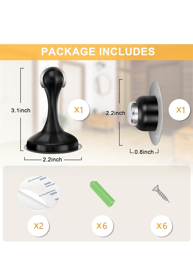 RATSAW Magnetic Door Stoppers Stainless Steel Door Stops for Wall and Floor Mounting Door Holder Keep Door Open No Drilling Door Stop with 3D Adhesive Tapes Black - Image 2