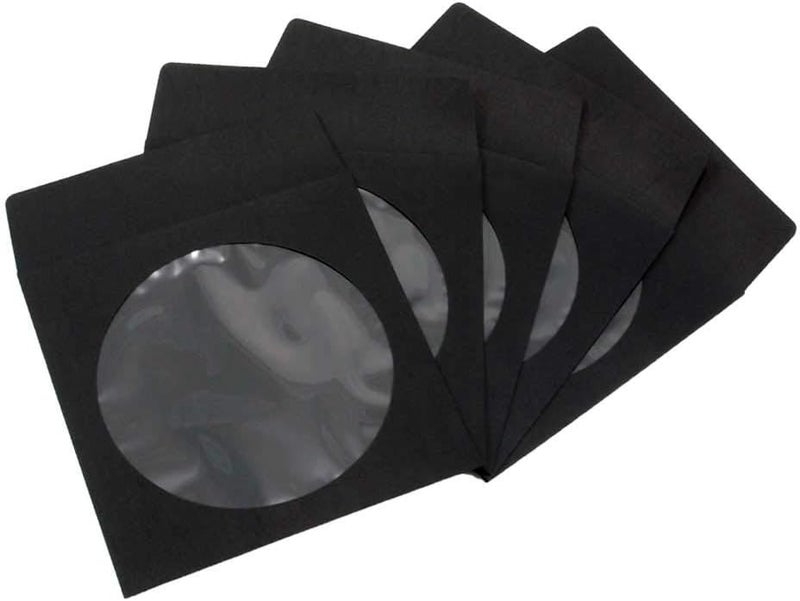 maxtek 100 Pack Maxtek Premium Thick Black Color Paper CD DVD Sleeves Envelope with Window Cut Out and Flap 100g Heavy Weight - Image 1