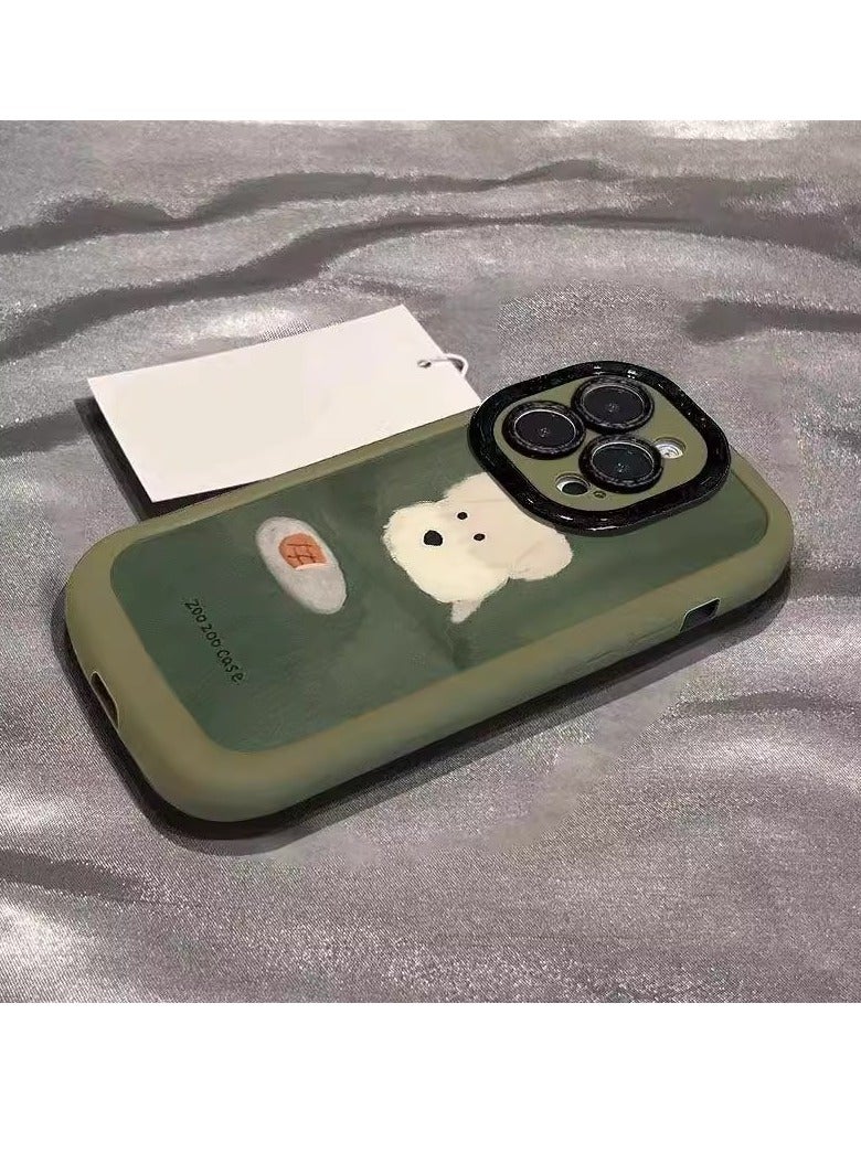 NIBEMINENT Oil Painting Beauty Dog Protective TPU Case Cover For iPhone 16, Green