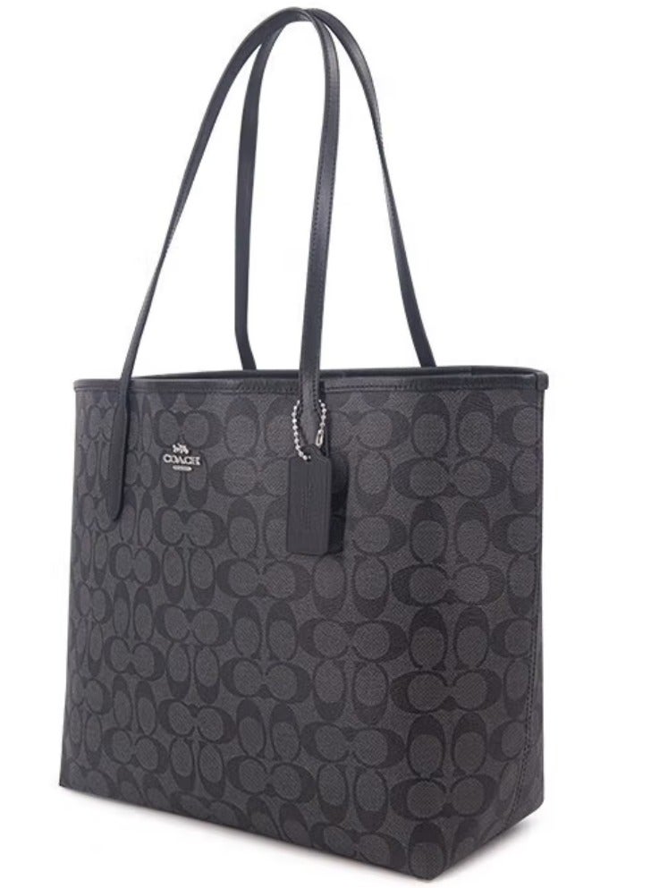 coachoutlet Coach City Tote Bag Iconic Printed Women's Fashion Multifunctional Large Capacity Large Size Grey Black Tote Bag - Image 2