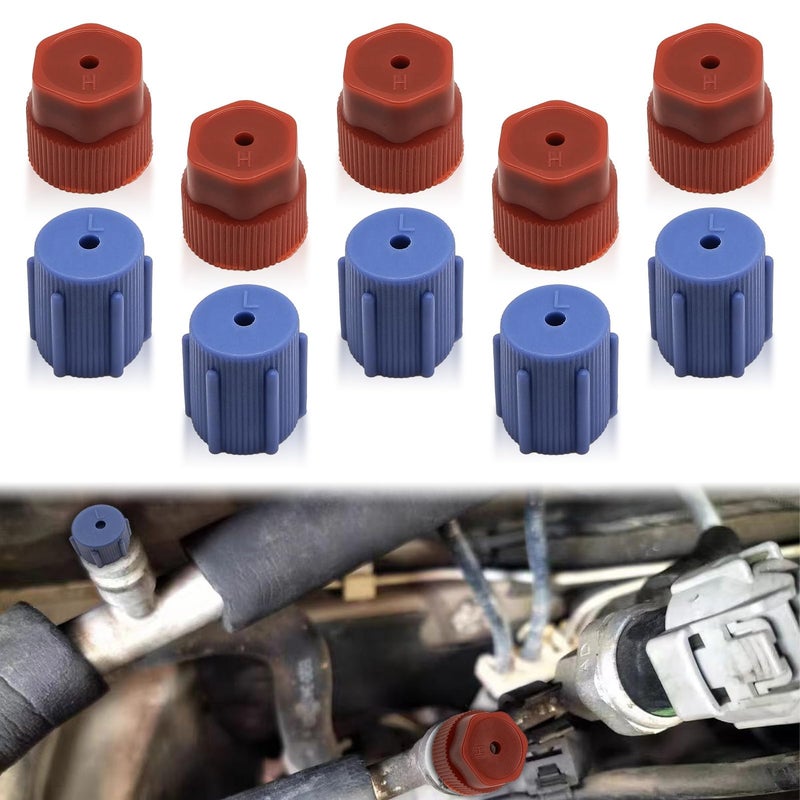 10Pcs R134a Cap AC Cap 13mm  16mm Air Conditioning Service AC System Charging Port Caps 5 Sets Blue Low Side and 5 Sets Red High Side