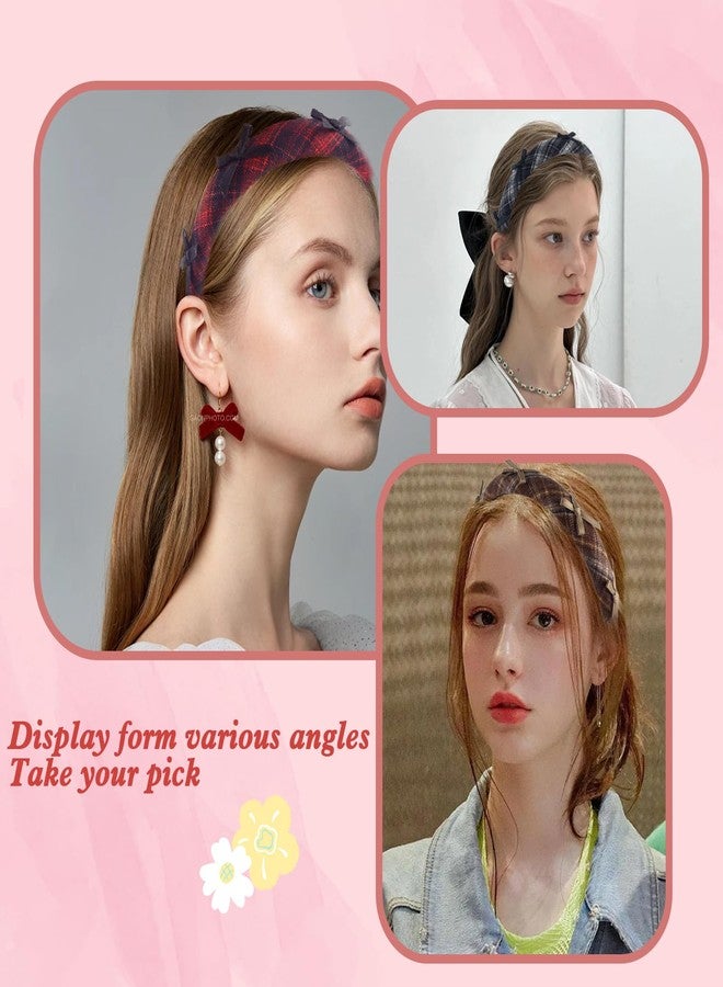 ZLSPTK 3Pcs Padded Headbands for Women Girls Cute Thick Bowknot Plaid Hairbands Adult Set Black Brown Red Skincare Hair Hoop Wide Non Slip Soft Headwear Cloth Bulk Fashion Accessories Makeup Christmas Gift - Image 3
