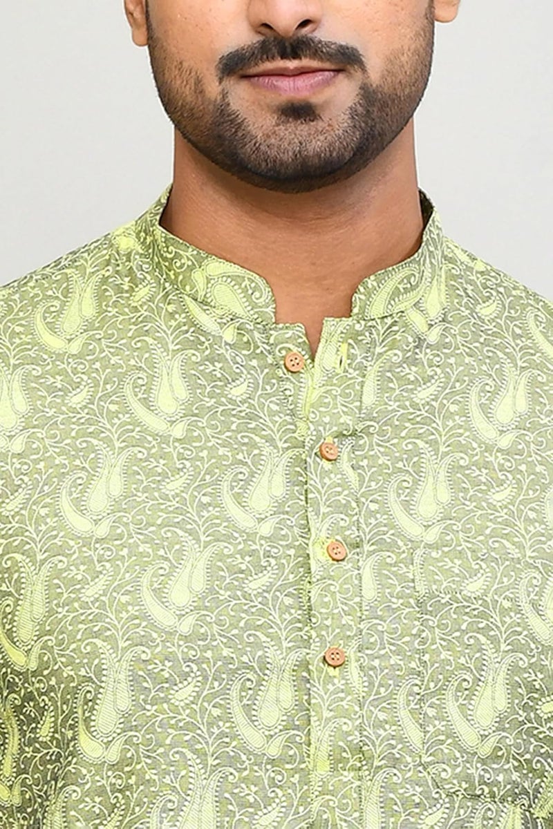 POLY2FAB Hathkargha Men’s Short Sleeve Kurta with All-Over Paisley Print, Mandarin Collar & Button Placket - Image 5