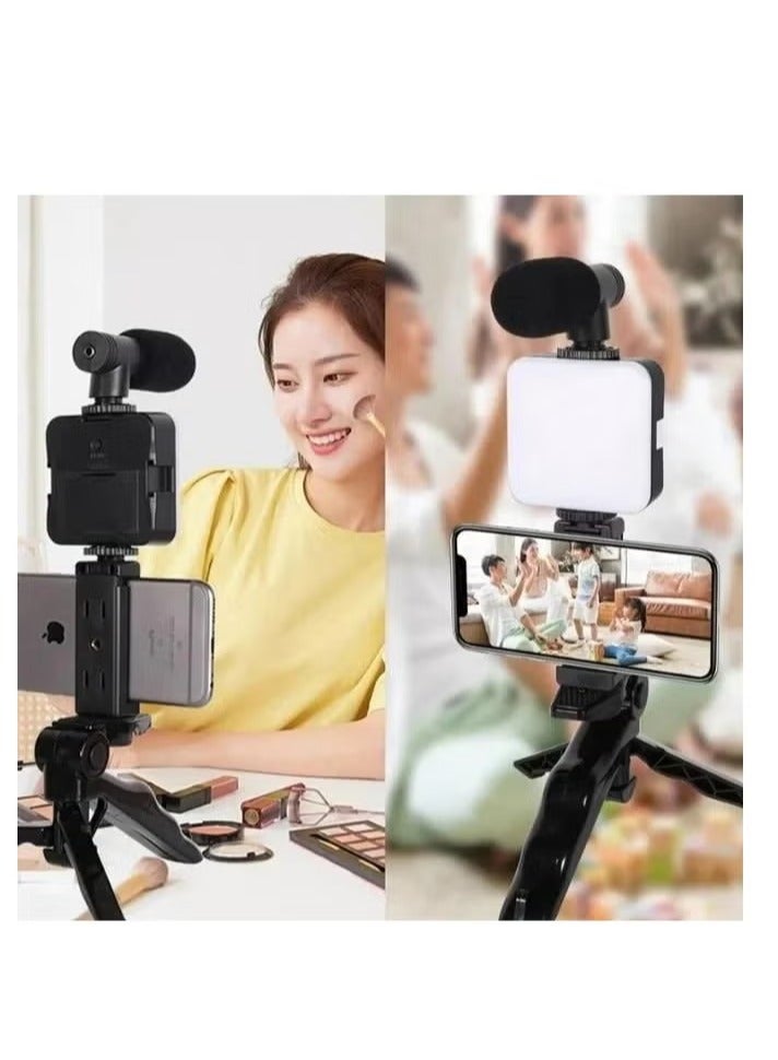 Tripod Stand AY-49 - For Video Shooting - With Microphone - Live Streaming Light - Black