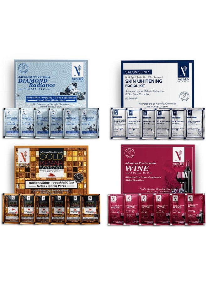 NUTRIGLOW Natural'S Advanced Pro Formula Diamond Radianceskin Whiteninggold Kesarwine Facial Kit For Skin Tone Correction Reduce Blemishes & Hyper Melanin Reduction 10Gmx6 Each Pack Of 4 - Image 1