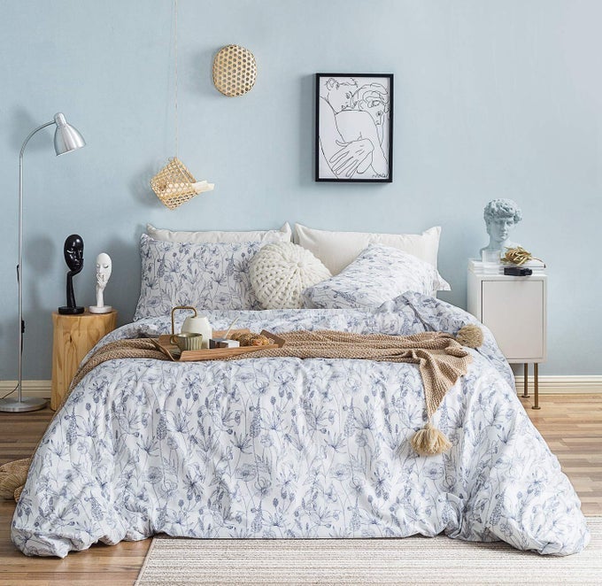 BLUE BOTANICAL DUVET COVER KING 100 COTTON NAVY FLORAL DUVET COVER 3 PIECES SET 1 RETRO BLUE WHITE FLOWER DUVET COVER WITH ZIPPER TIES 2 PILLOWCASES LUXURY SOFT FRENCH STYLE PLANT BEDDING
