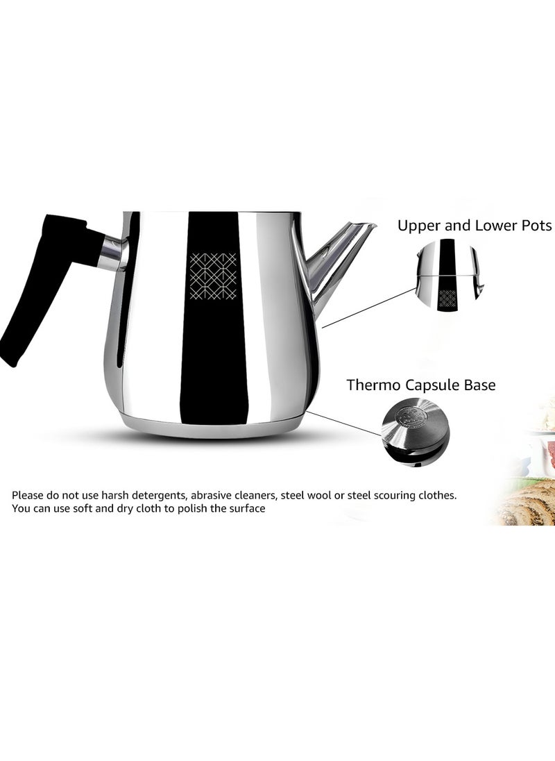 Serenk - Stainless Steel Turkish Teapot Set, 1L Teapot & 2L Lower Pot, Double-Stacked Design, Induction Compatible, Mirror Polished Finish, Serenk Definition Series - Image 1