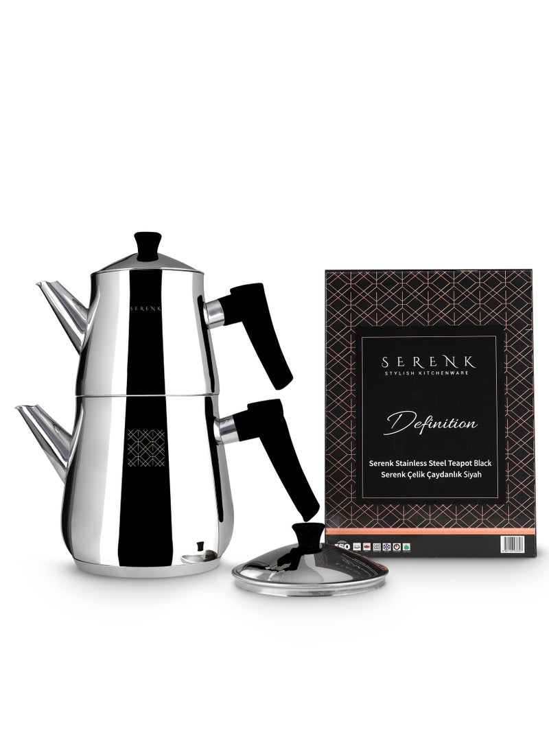 Serenk - Stainless Steel Turkish Teapot Set, 1L Teapot & 2L Lower Pot, Double-Stacked Design, Induction Compatible, Mirror Polished Finish, Serenk Definition Series - Image 1