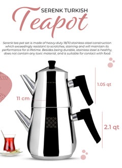 Serenk Stainless Steel Turkish Teapot Set, 1L Teapot & 2L Lower Pot, Double-Stacked Design, Induction Compatible, Mirror Polished Finish, Serenk Definition Series  - Image 3