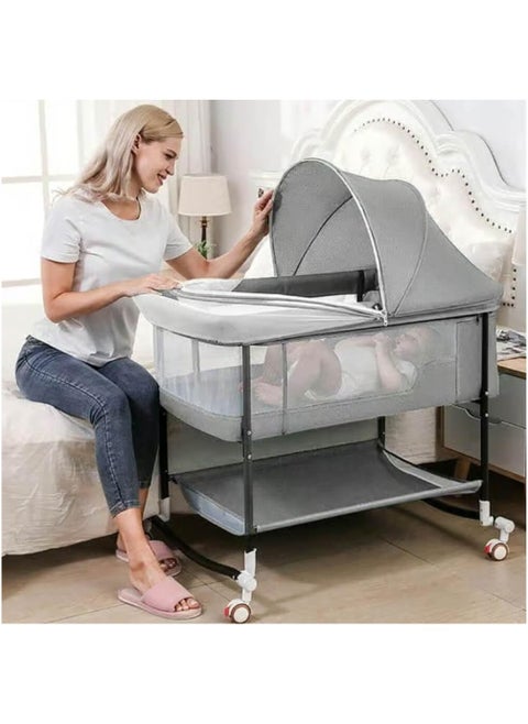 Gonice baby Crib, Folding Bedside Crib Sleeper, baby bassinet bedside sleeper with Breathable Mosquito Net,Portable Baby Nursery Bed Adjustable Height,Cradle mode - Grey