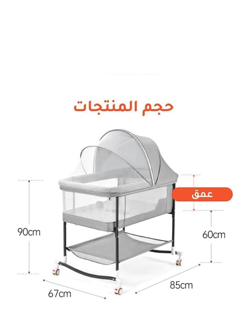 Gonice baby Crib, Folding Bedside Crib Sleeper, baby bassinet bedside sleeper with Breathable Mosquito Net,Portable Baby Nursery Bed Adjustable Height,Cradle mode - Grey