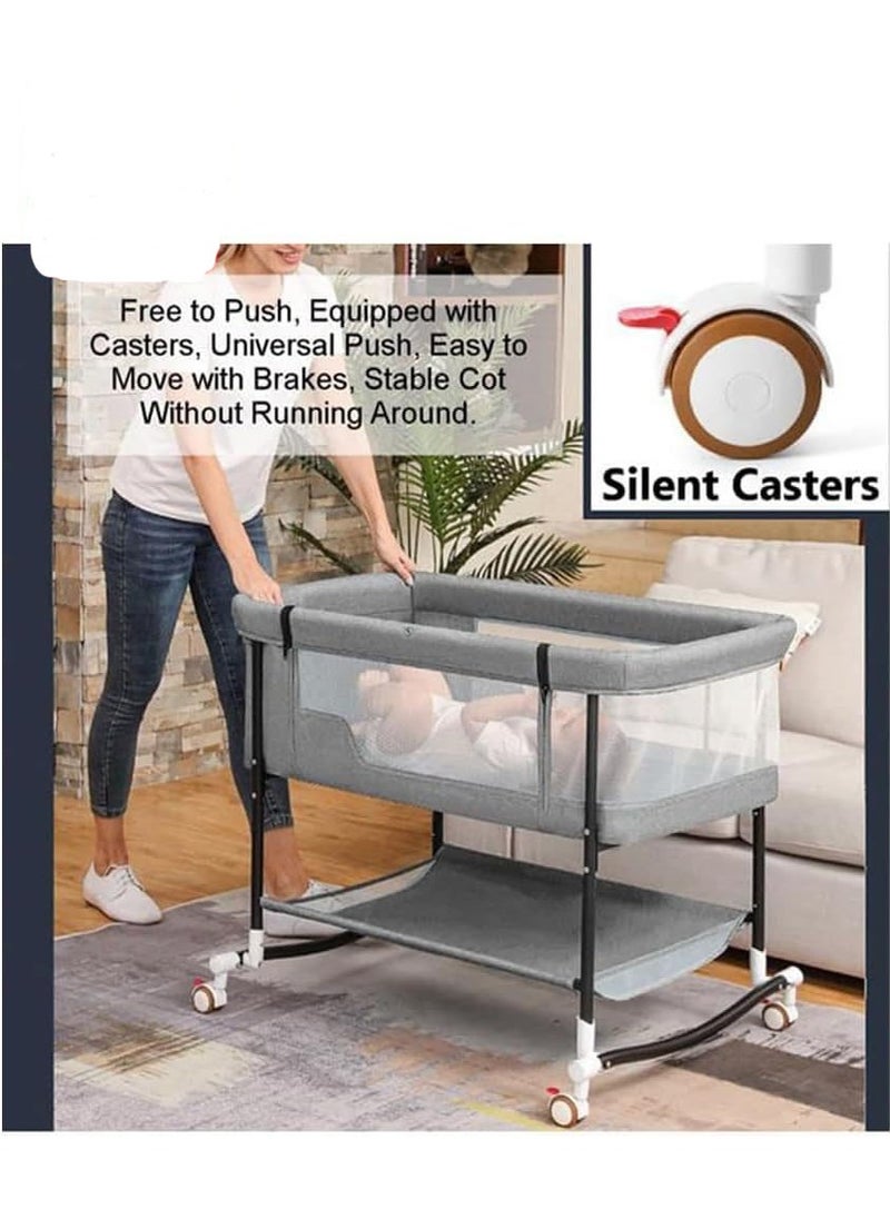 Gonice baby Crib, Folding Bedside Crib Sleeper, baby bassinet bedside sleeper with Breathable Mosquito Net,Portable Baby Nursery Bed Adjustable Height,Cradle mode - Grey