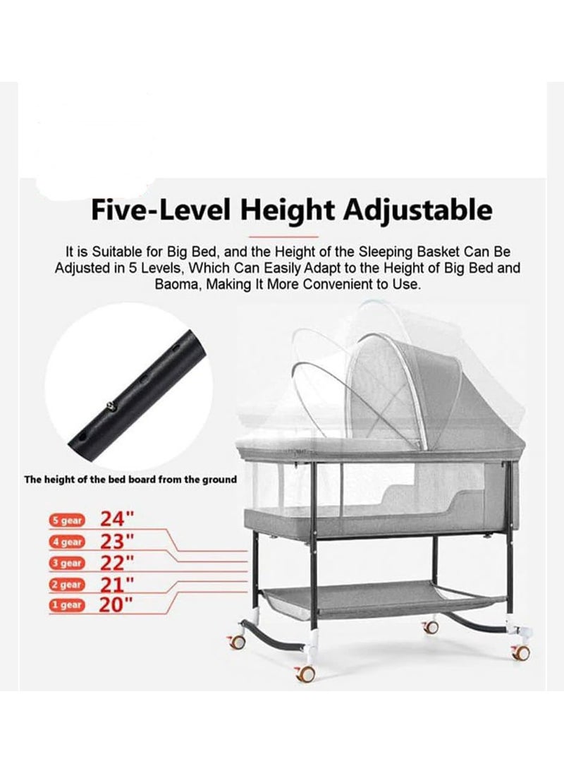 Gonice baby Crib, Folding Bedside Crib Sleeper, baby bassinet bedside sleeper with Breathable Mosquito Net,Portable Baby Nursery Bed Adjustable Height,Cradle mode - Grey