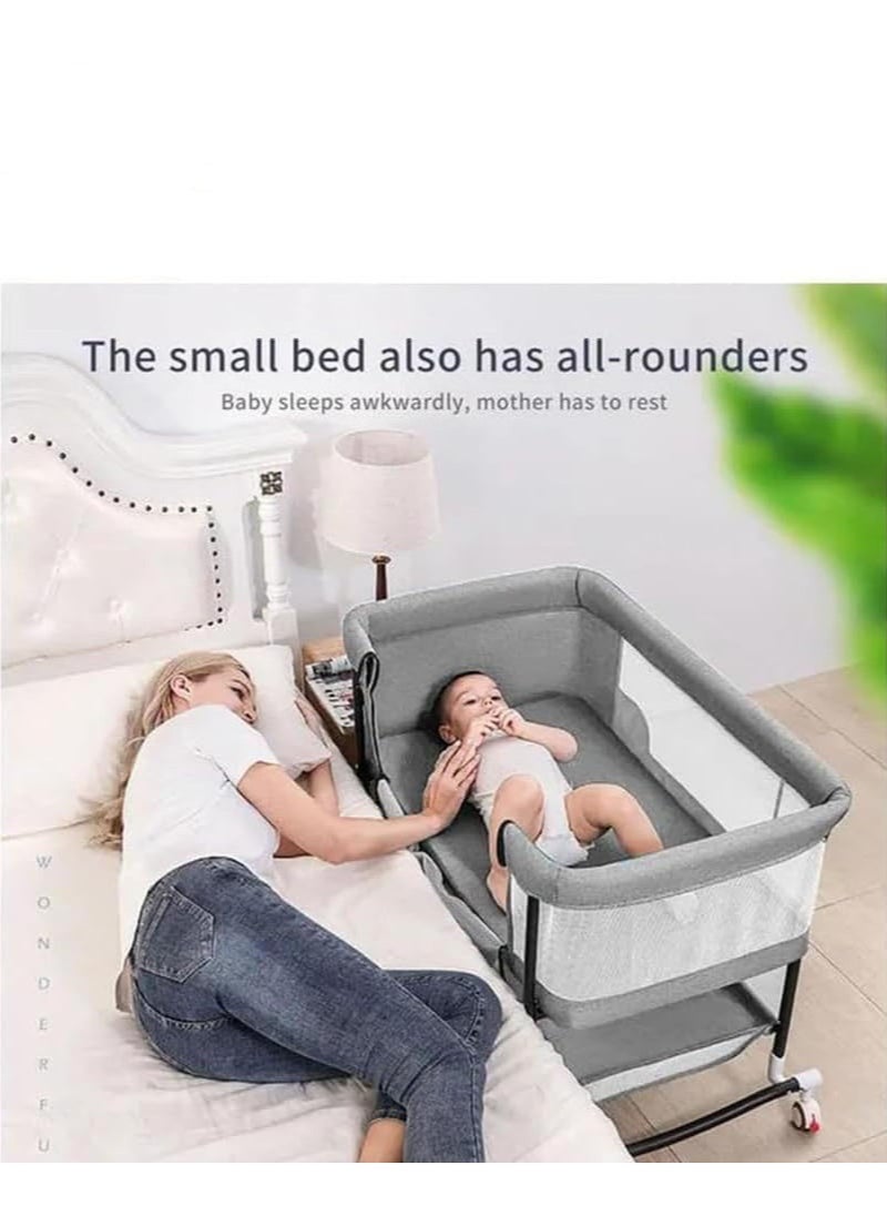 Gonice baby Crib, Folding Bedside Crib Sleeper, baby bassinet bedside sleeper with Breathable Mosquito Net,Portable Baby Nursery Bed Adjustable Height,Cradle mode - Grey