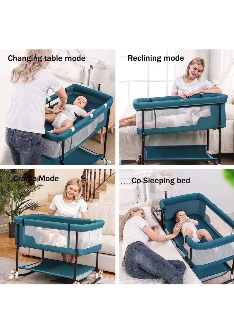 Gonice baby Crib, Folding Bedside Crib Sleeper, baby bassinet bedside sleeper with Breathable Mosquito Net,Portable Baby Nursery Bed Adjustable Height,Cradle mode - Grey