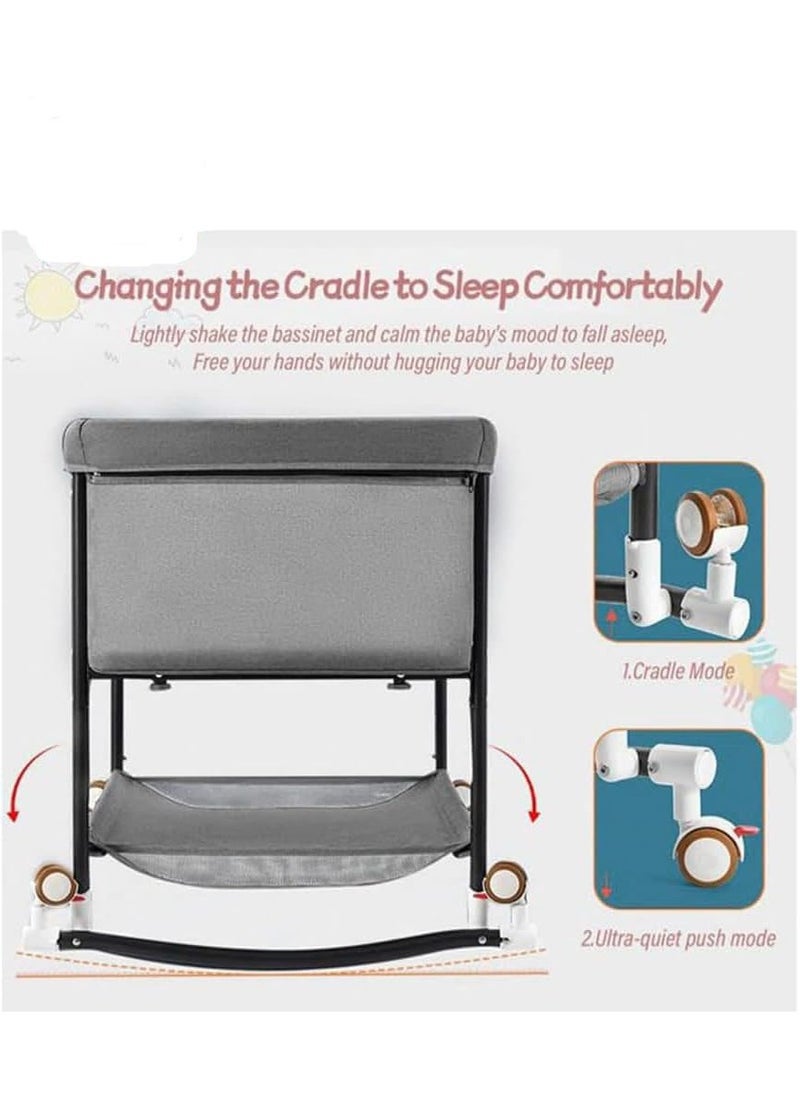 Gonice baby Crib, Folding Bedside Crib Sleeper, baby bassinet bedside sleeper with Breathable Mosquito Net,Portable Baby Nursery Bed Adjustable Height,Cradle mode - Grey