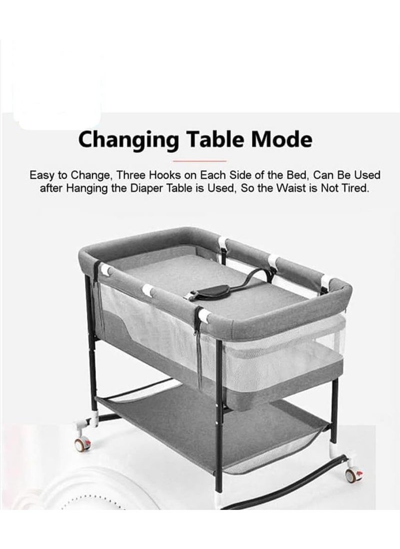 Gonice baby Crib, Folding Bedside Crib Sleeper, baby bassinet bedside sleeper with Breathable Mosquito Net,Portable Baby Nursery Bed Adjustable Height,Cradle mode - Grey
