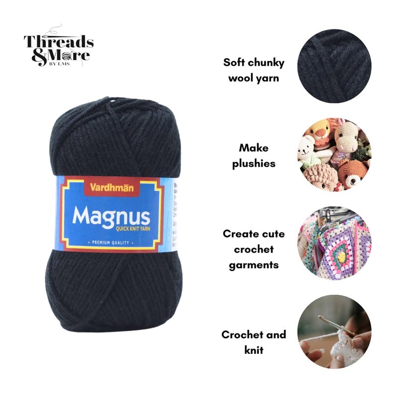 Vardhman Threads Vardhaman Magnus Yarn Acrowool Acrylic Hand Knitting and Crochet Yarn. Pack of 1 Ball - 100Gms,4 ply (Acrylic Wool Yarn) (Black) - Image 2